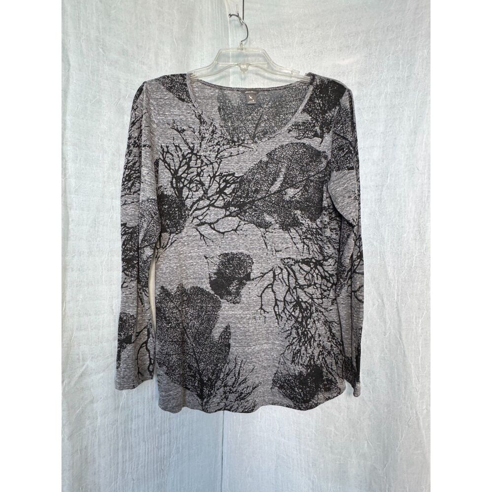 Vintage Eddie Bauer Grey Semi Sheer Forest Print Long Sleeve Top